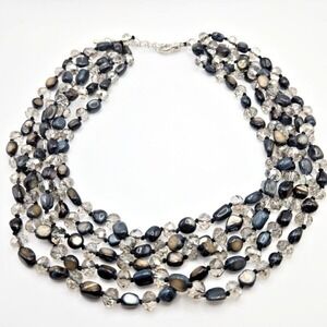 Hand-Knotted 5-Strand Polished Abalone Nuggets‎ and Smoky Glass Necklace